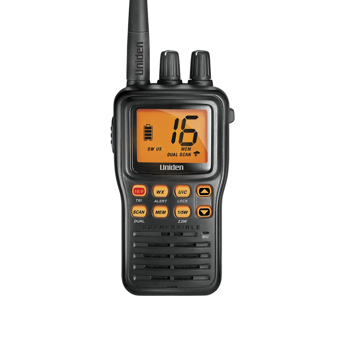 Uniden MHS75 Handheld Submersible VHF Marine Radio - 5W, All Channels, Weather Alert